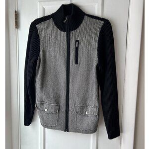 Lauren Ralph Lauren Ribbed Herringbone Zip Front Cardigan Sweater